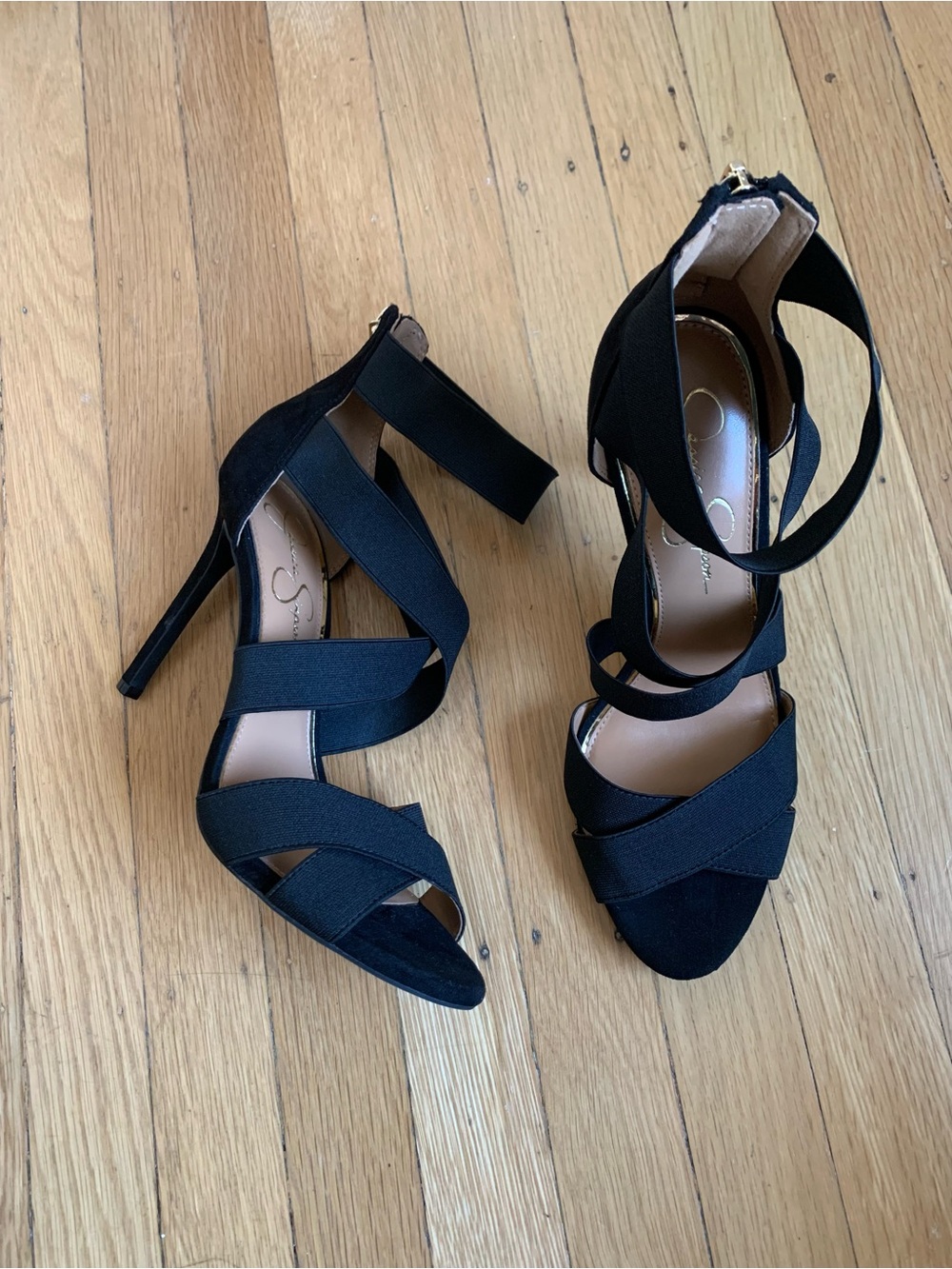 EUC JESSICA SIMPSON JULLRY Black Hi-Heel Back-Zip Elastic-Band Straps Size 10M - Picture 11 of 15